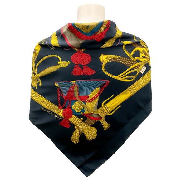 Hermes Black / Red / Blue / Gold Grand Uniforme Square Silk Twill Scarf - Picture 4 of 9